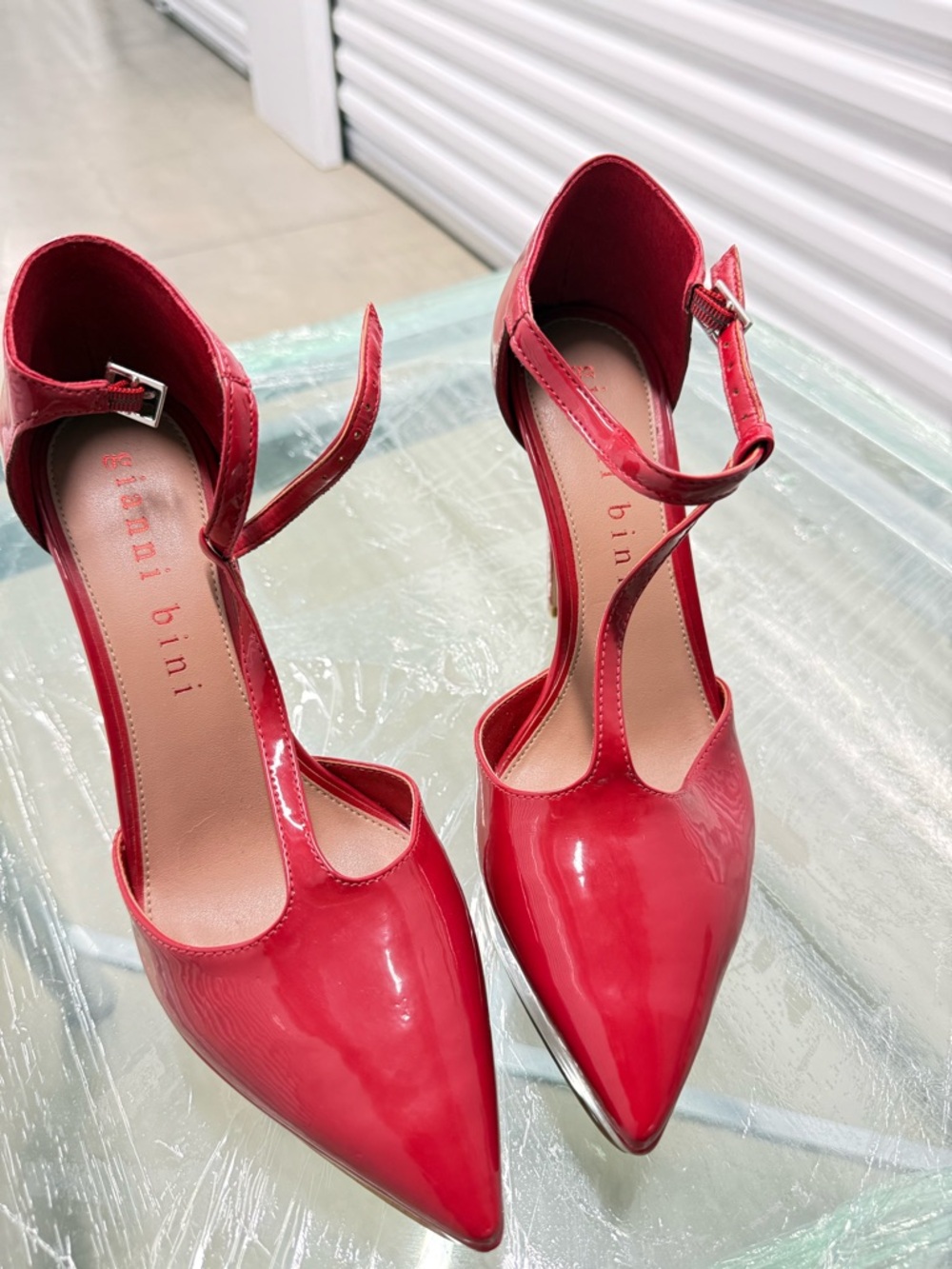 Gianni Bini Red Patent Pointed-Toe Ankle-Strap Heels
